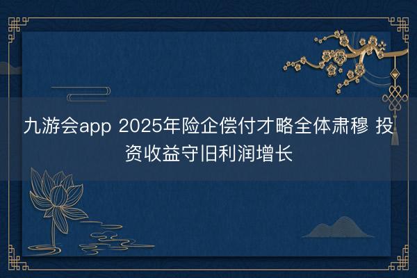 九游会app 2025年险企偿付才略全体肃穆 投资收益守旧利润增长