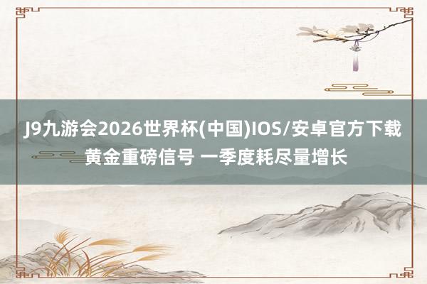 J9九游会2026世界杯(中国)IOS/安卓官方下载 黄金重磅信号 一季度耗尽量增长